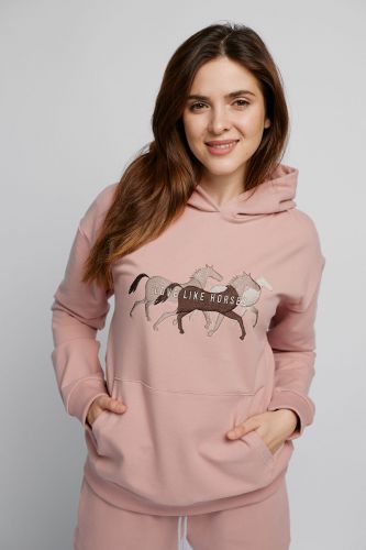 Love Like Horses Różowa bluza z kapturem z motywem koni